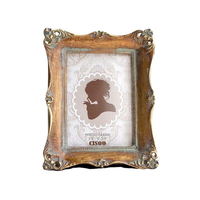 CISOO 2.5x3.5 Small Vintage Picture Frame, Antique Bronze Gold Ornate Wallet Size Photo Frame, Tabletop and Wall Display, Retro Home Decor - Image 1